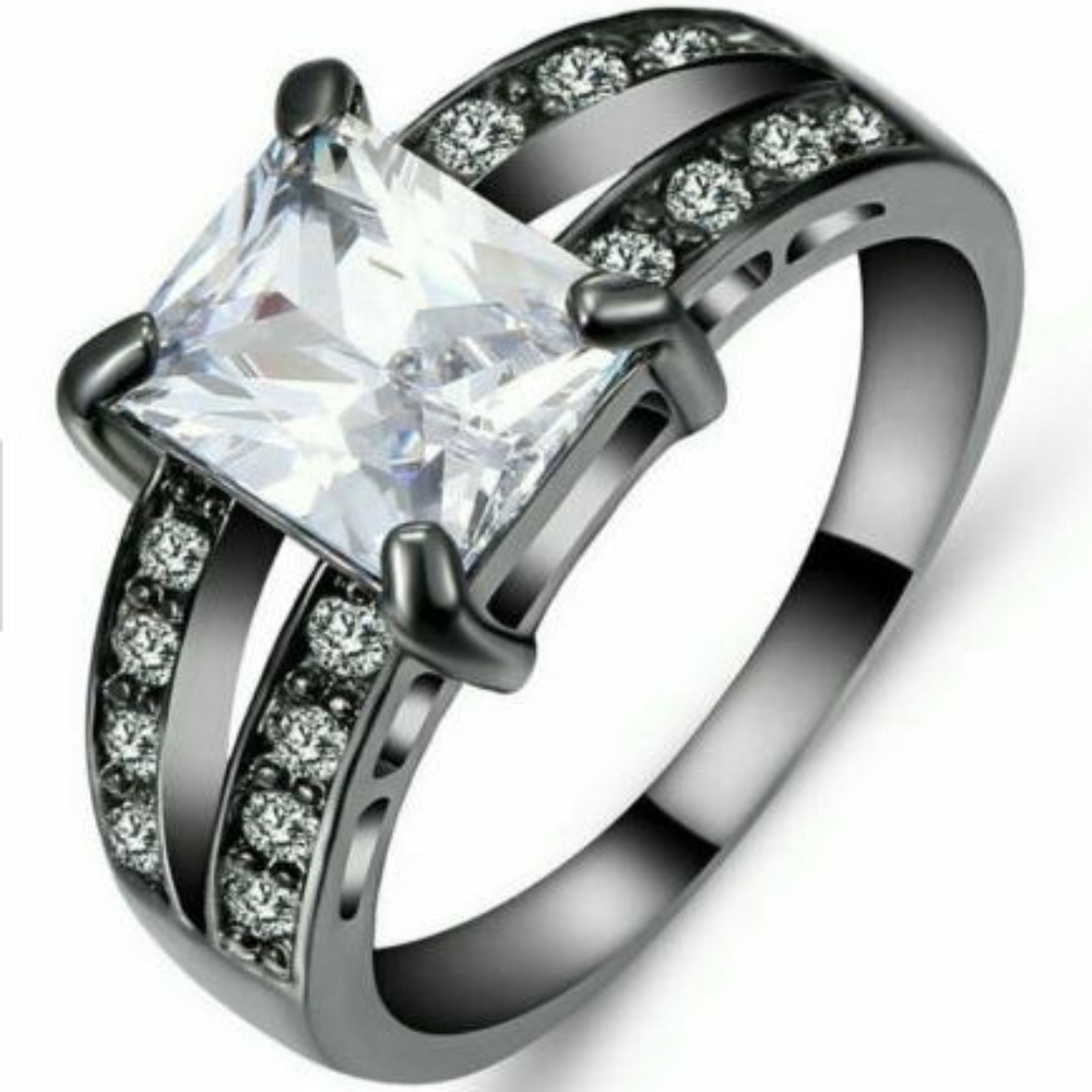 White Sapphire Black Rhodium Plated Sz 9